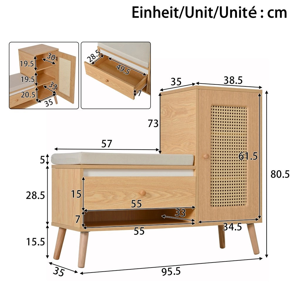 Panca Scarpiera con Cuscino, Cassetti e Ante in Rattan ¨C MINIMAL ¨C Ingresso Salvaspazio