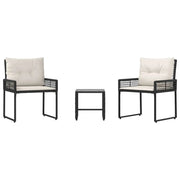 Set di Mobili da Esterno con cuscino 3 pz | Set Salotto da Giardino Nero e Bianco