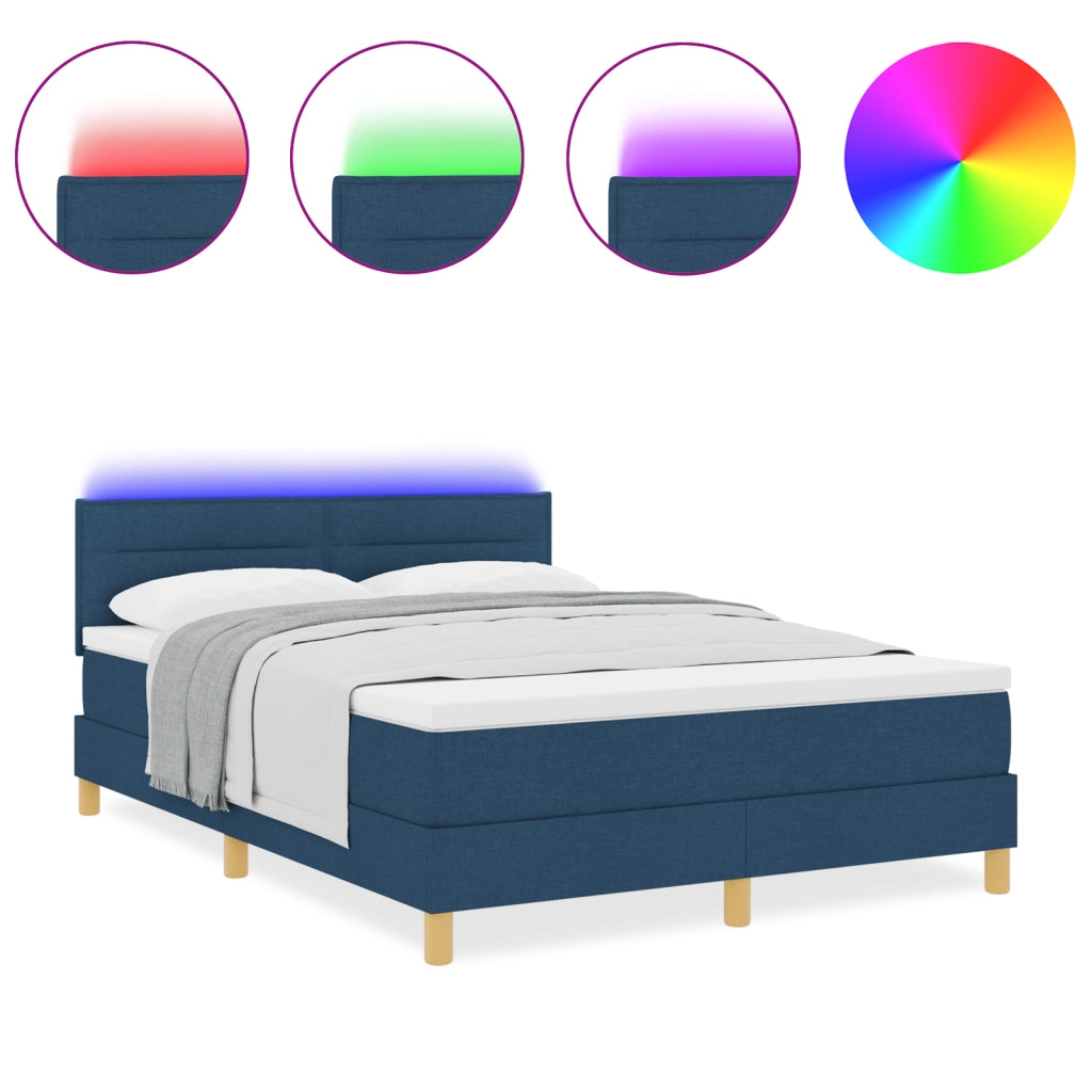 Letto con Box Spring con Materasso & LED Blu 160x200 cm Tessuto
