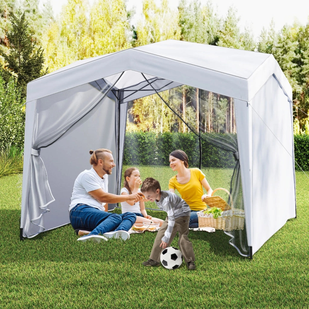Gazebo pieghevole per eventi commerciali in spiaggia facile da montare, Gazebo pop-up 302 x 302 cm con 4 pareti laterali Bianco-Gazebo