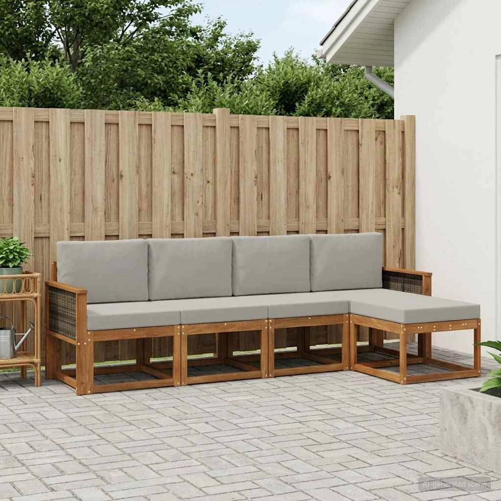 Set di divani da esterno 5 pz Naturale e Grigio Chiaro 3385127