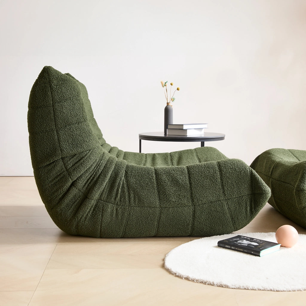 Divano lounge verde in teddy fleece, 112 × 189 × 82 cm