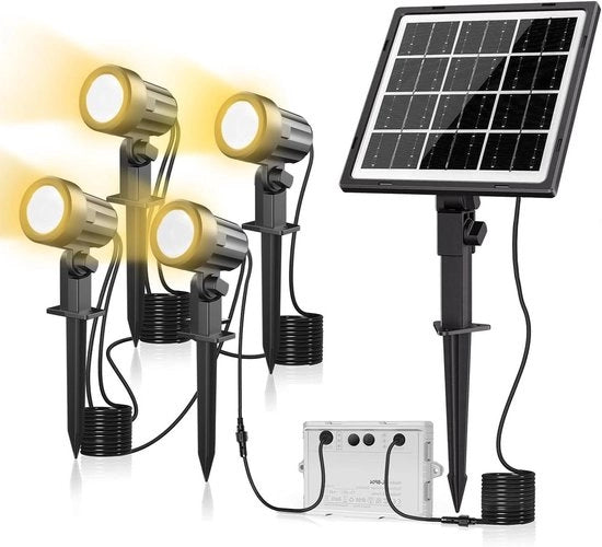 Illuminazione per giardino alimentata da energia solare 2700K caldo bianco 3 livelli di luminosità 2 modalità 5000mAh IP66 impermeabile all'acqua - 4 pezzi