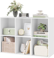 Libreria Bianca con 6 Cubi Portaoggetti, Scaffale in Legno Multiuso, Mobiletto Salvaspazio per Soggiorno, Camera da Letto, Ufficio 59.6X29X89cm, SK002ws3