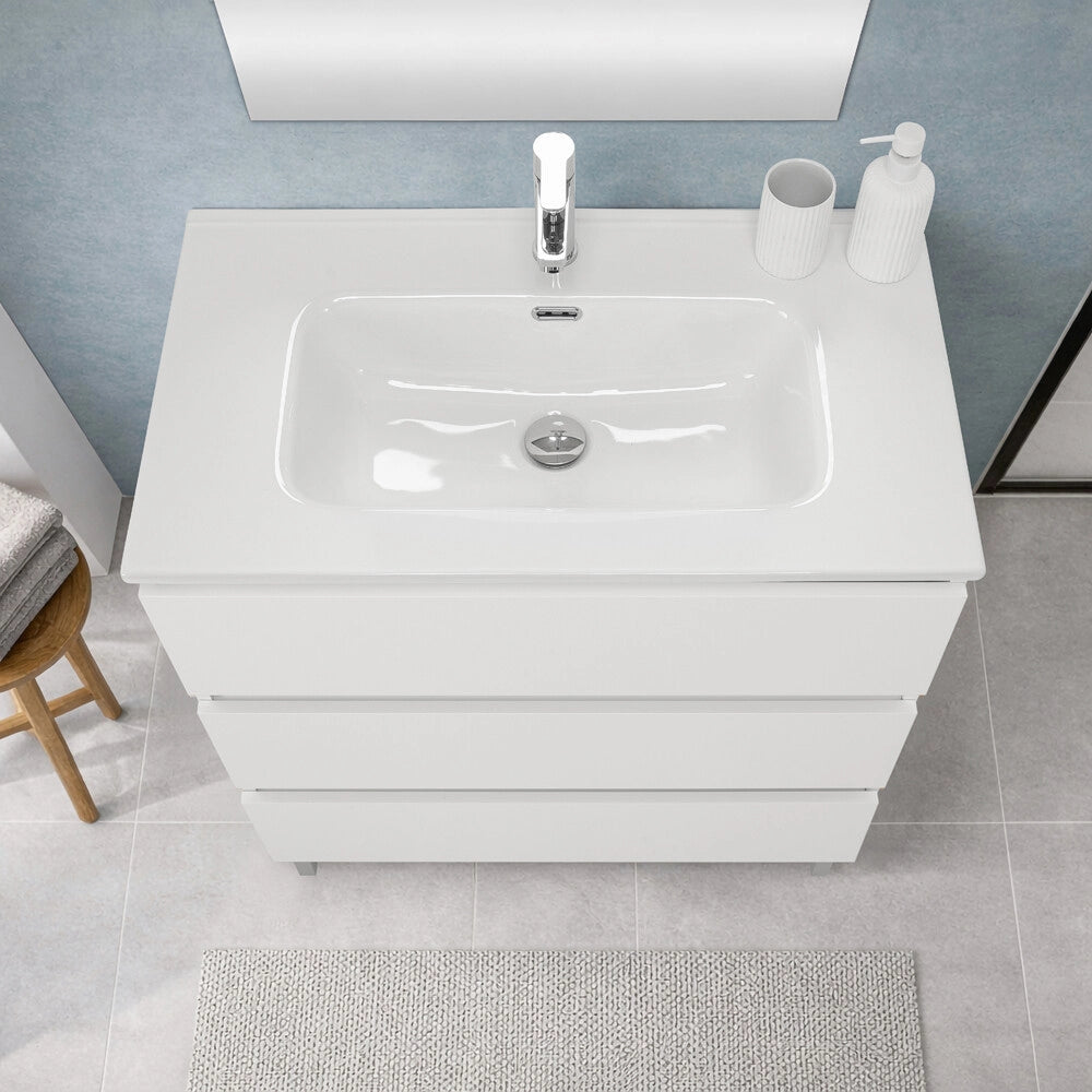 Mobile bagno a terra 80 cm in bianco lucido con lavabo Leda