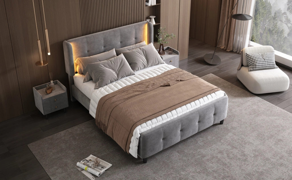Letto Matrimoniale - Xylo - 140x200cm - Grigio - LED 16 Colori