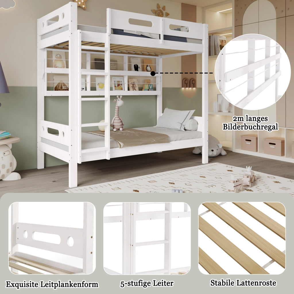 letto a castello legno e mdf bianco 90x200 cm