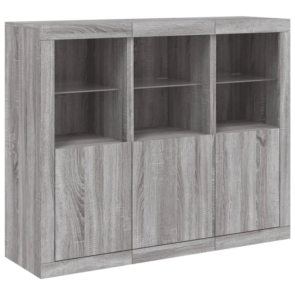 Buffet credenza cassettiera armadio mobile contenitore organizer per cucina soggiorno salotto con luci a LED 3 pezzi legno ingegnerizzato Sonoma grigio 02_0037231