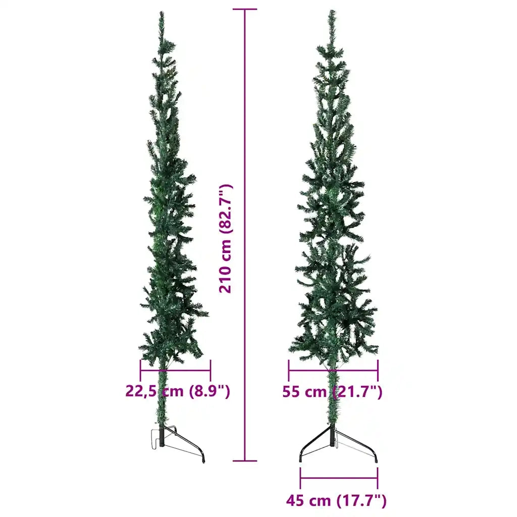 Albero Natale | Decorazioni natalizie Artificiale Sottile a Met¨¤ Supporto Verde 210 cm