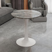 Tavolino rotondo ULEVR in marmo artificiale bianco anticato e grigio, design moderno minimalista