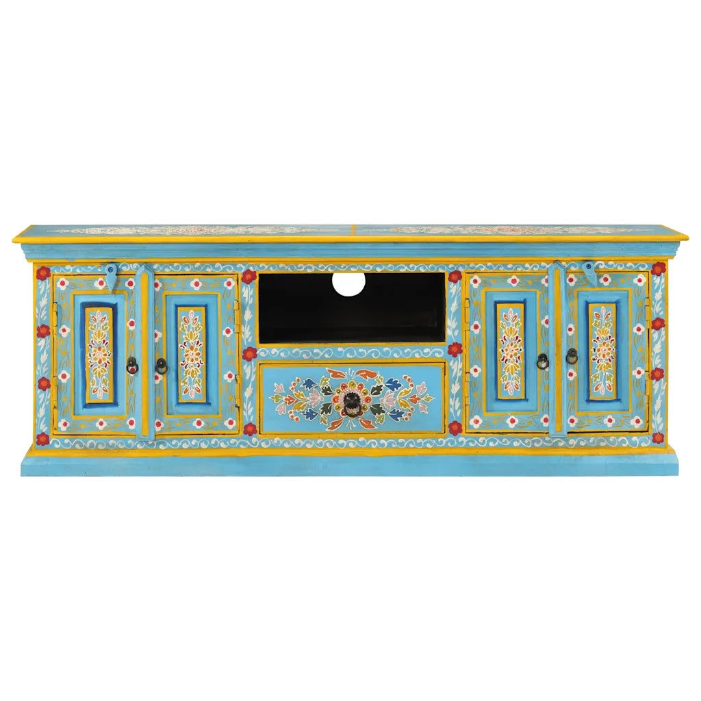 Mobile Porta TV Blu 110x30x40 cm in Legno Massello di Mango