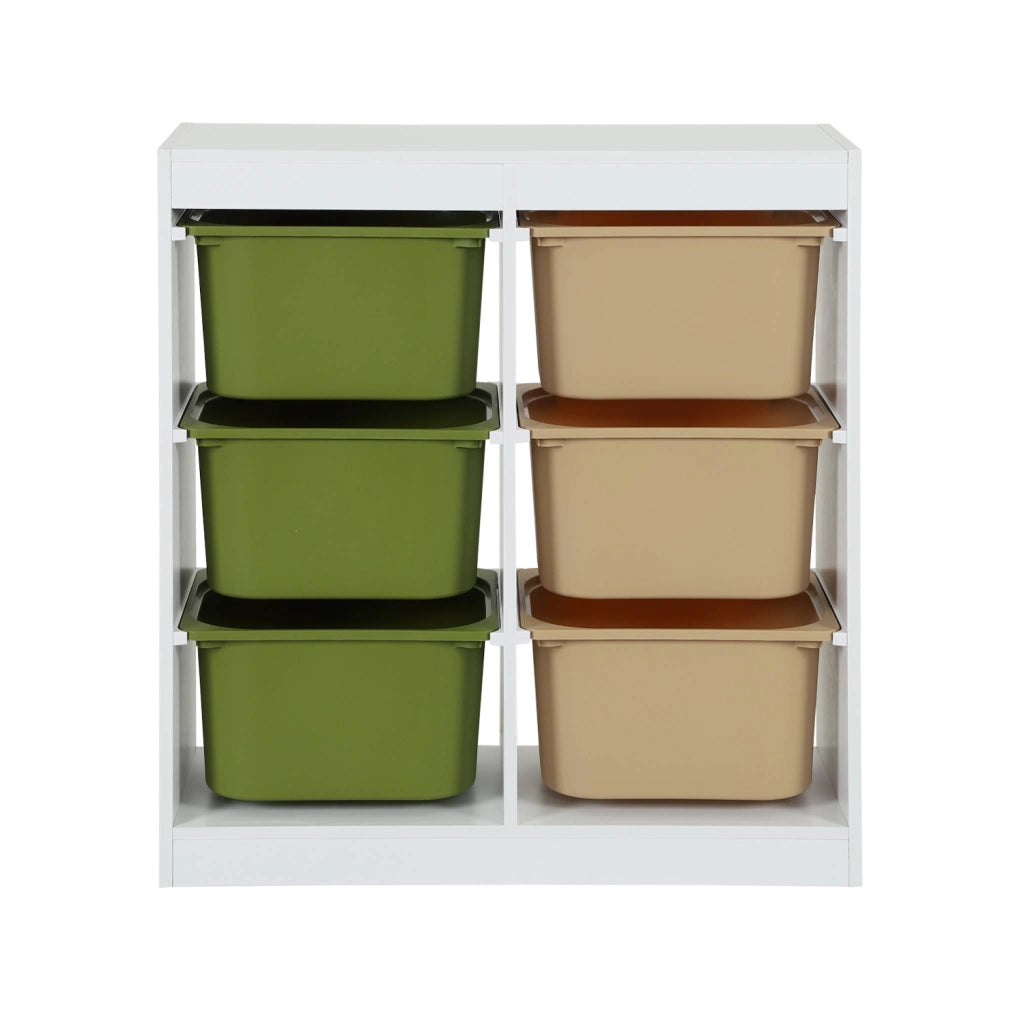 Mobile per bambini con 6 scatole colorate, verde oliva