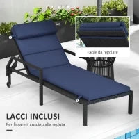 Cuscino per Sdraio e Lettino Prendisole in Tessuto con Lacci di Fissaggio, Blu Scuro