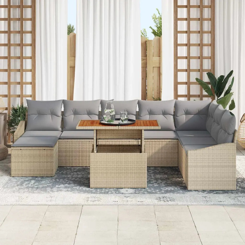 Set da Pranzo per Giardino con cuscino 9 pcs Beige e grigio