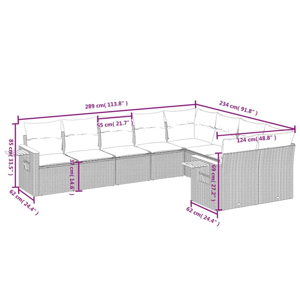 Set Divani da Giardino 9 pz con Cuscini Nero in Polyrattan 3227142