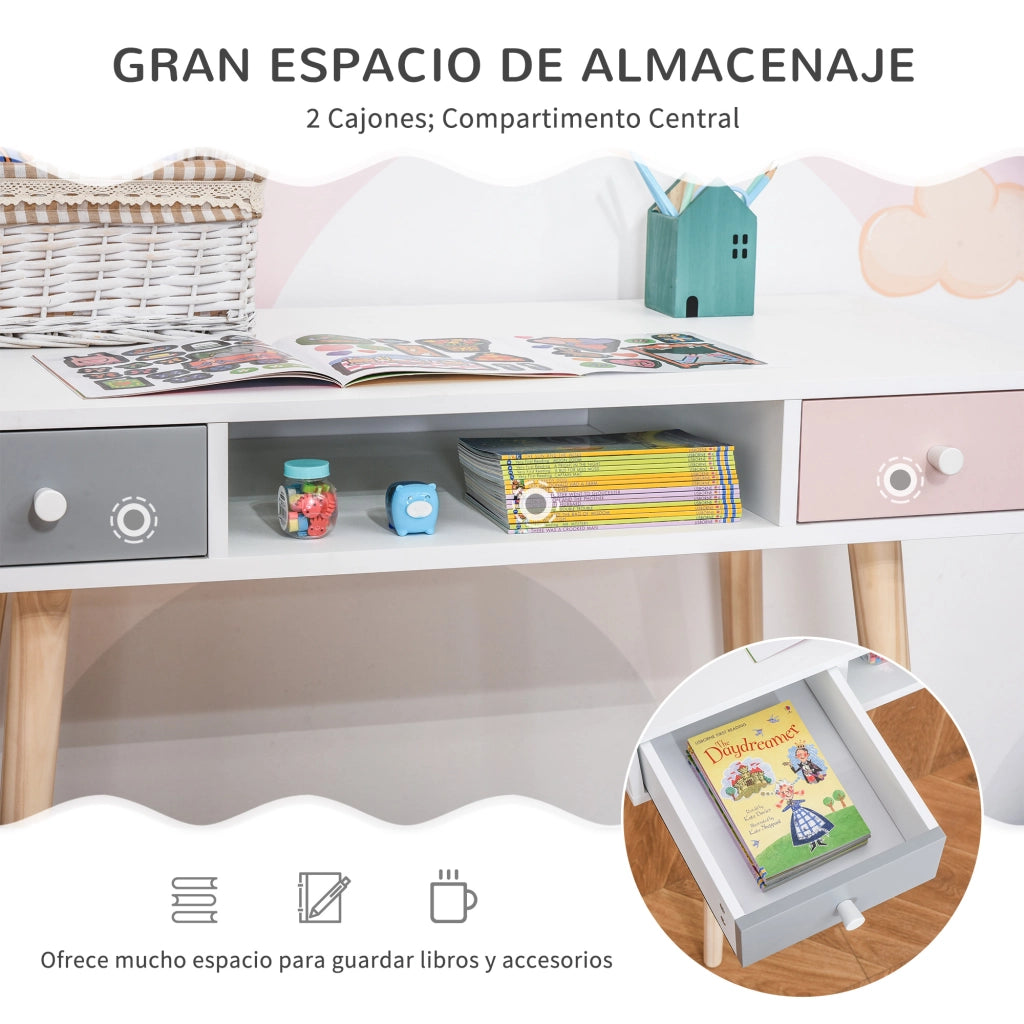 Scrivania per Bambini con 2 Cassetti ¨C zephmum ¨C Multicolore 100x48x76,5 cm