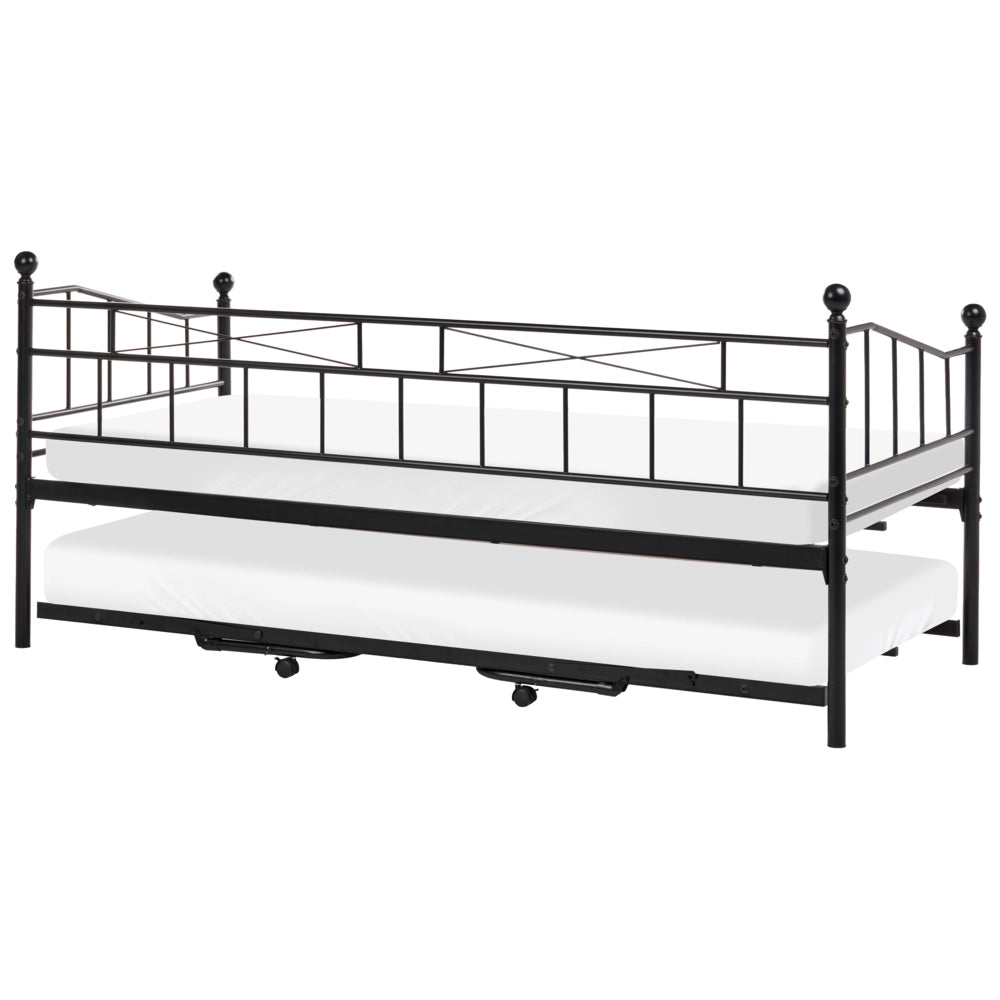 Letto estraibile singolo per bambini in metallo nero stile tradizionale, 90 x 200 cm