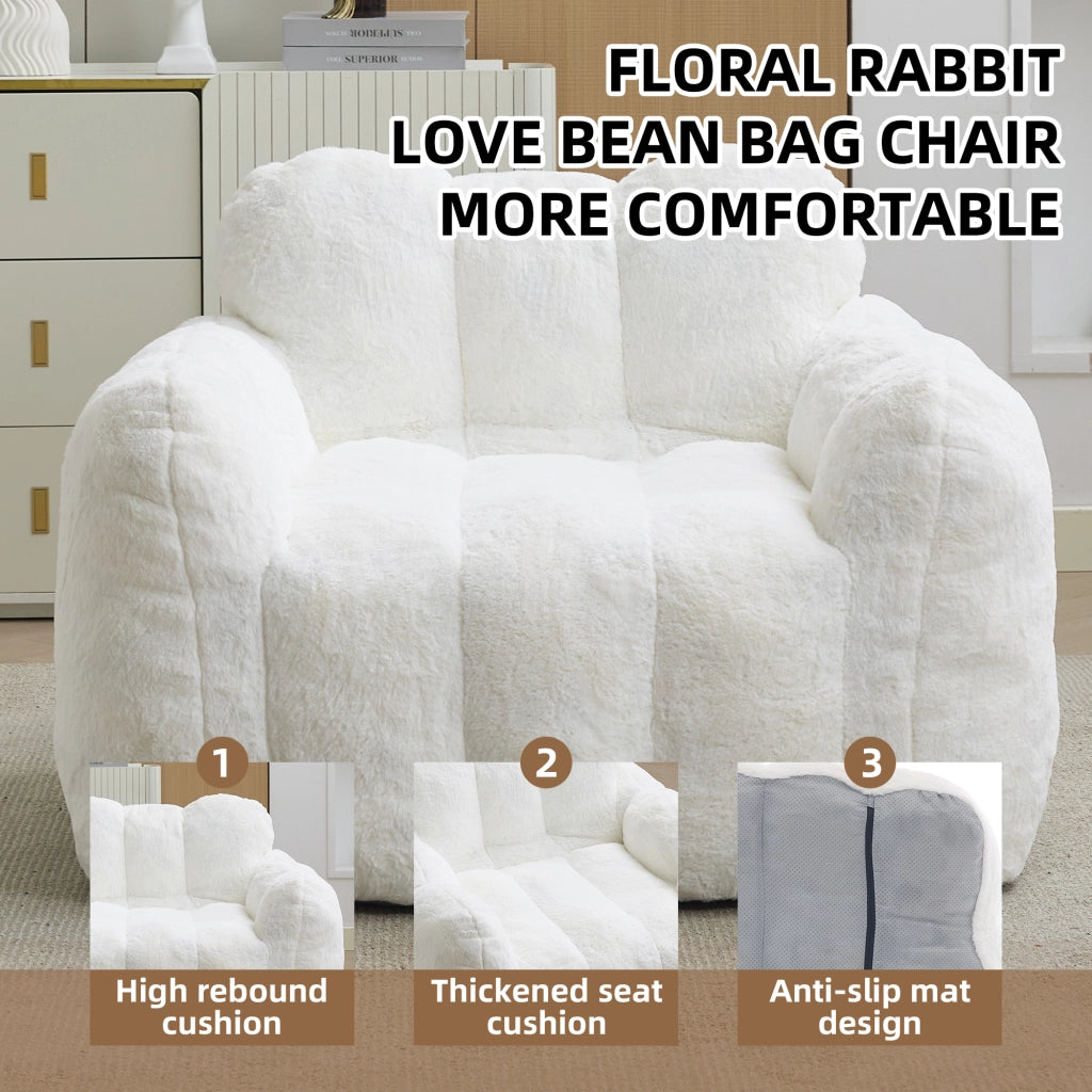 Fauteuil pouf in peluche con imbottitura morbida per relax e facile da spostare in salotto e camera da letto, bianco