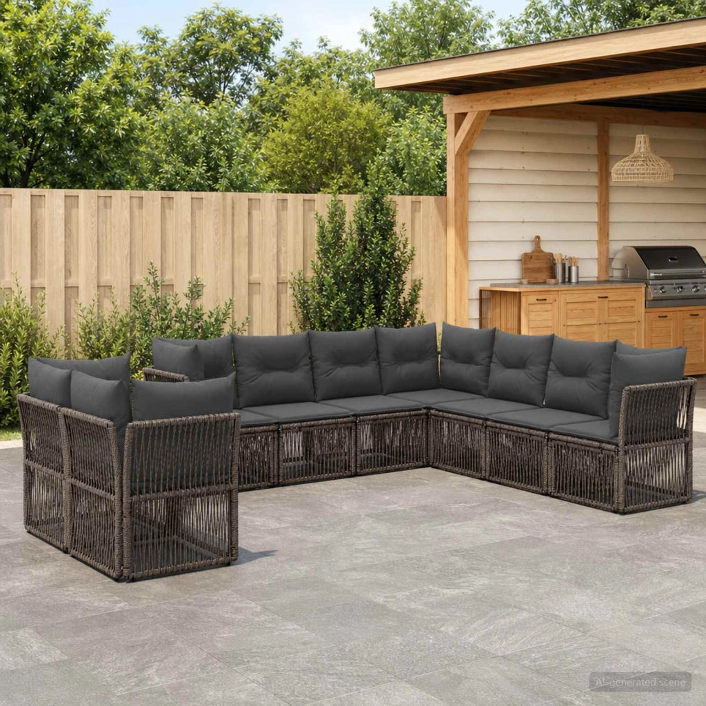 Set Divano da Giardino 9 pz Grigio polyrattan 3434264