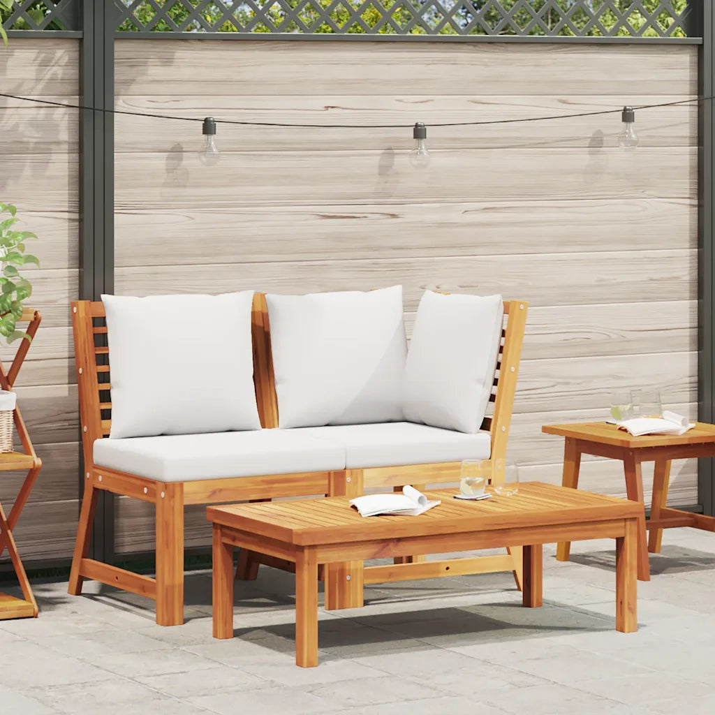 Set Divani da Giardino 3 pz | Set Salotto da Giardino con Cuscini Crema in Legno Acacia