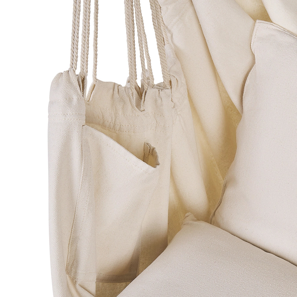 Sedia a dondolo sospesa in cotone beige e poliestere altalena per interni ed esterni in stile boho