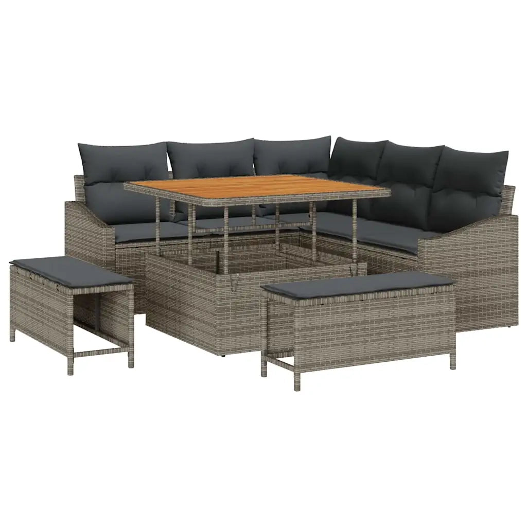 Set Divano da Giardino con cuscino 8 pcs Grigio Poly Rattan 3364598