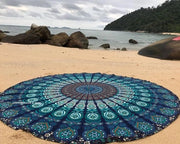 Grande Tenda da Spiaggia Sferica Indiana - Mat Yoga Sferica Boho - Tavolo da Meditazione Coperta - Tappeto da Pic-Nic Manuale 180cm - Mandala Blu