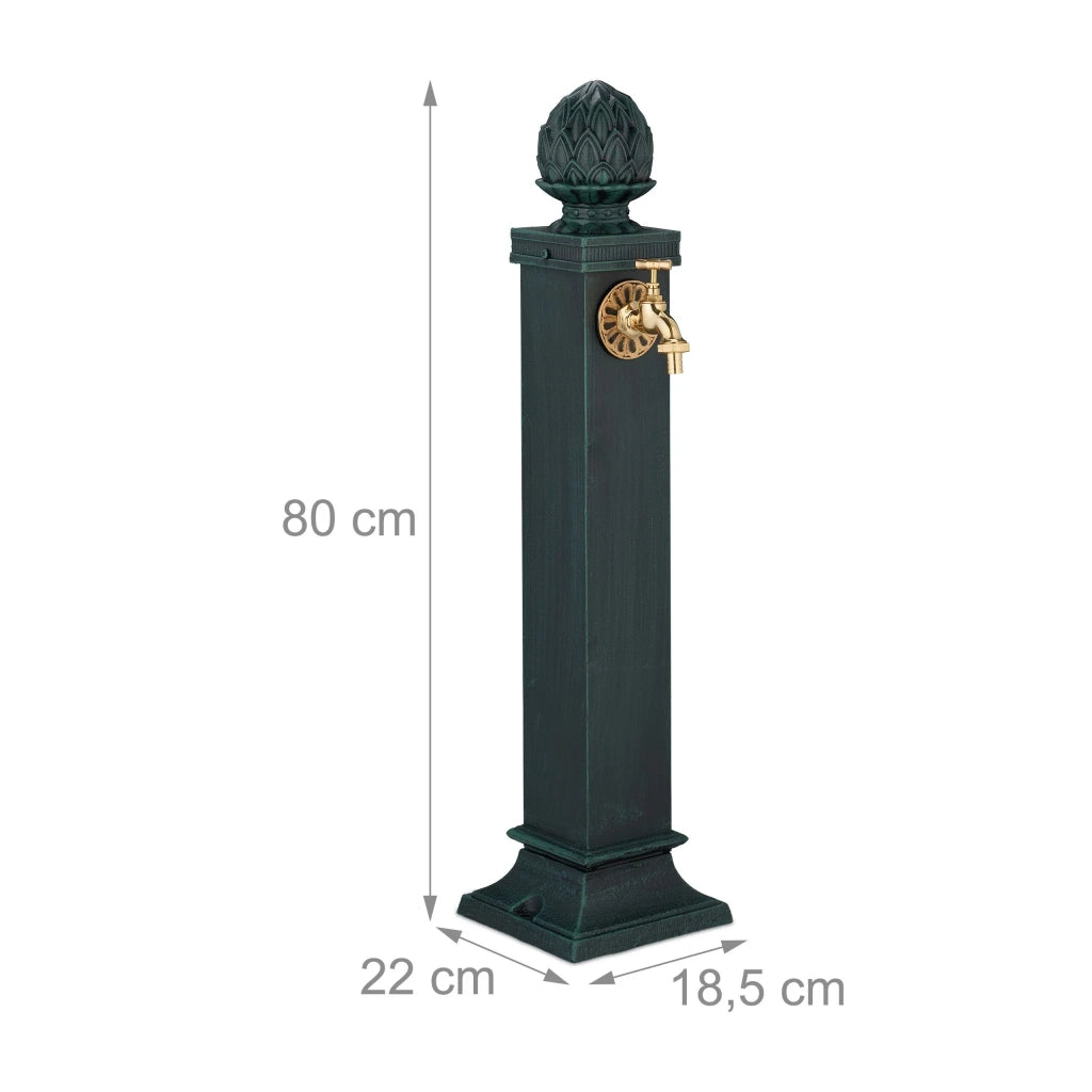 Fontana da giardino dal design antico con rubinetto dorato 80 x 18,5 x 22 cm in alluminio fuso grigio 13_0017084