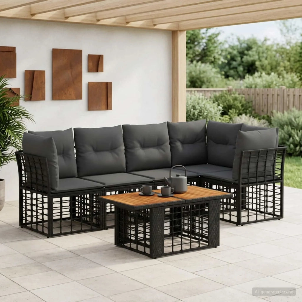 Set Divano da Giardino 6 pz Nero e Grigio scuro polyrattan 3437863