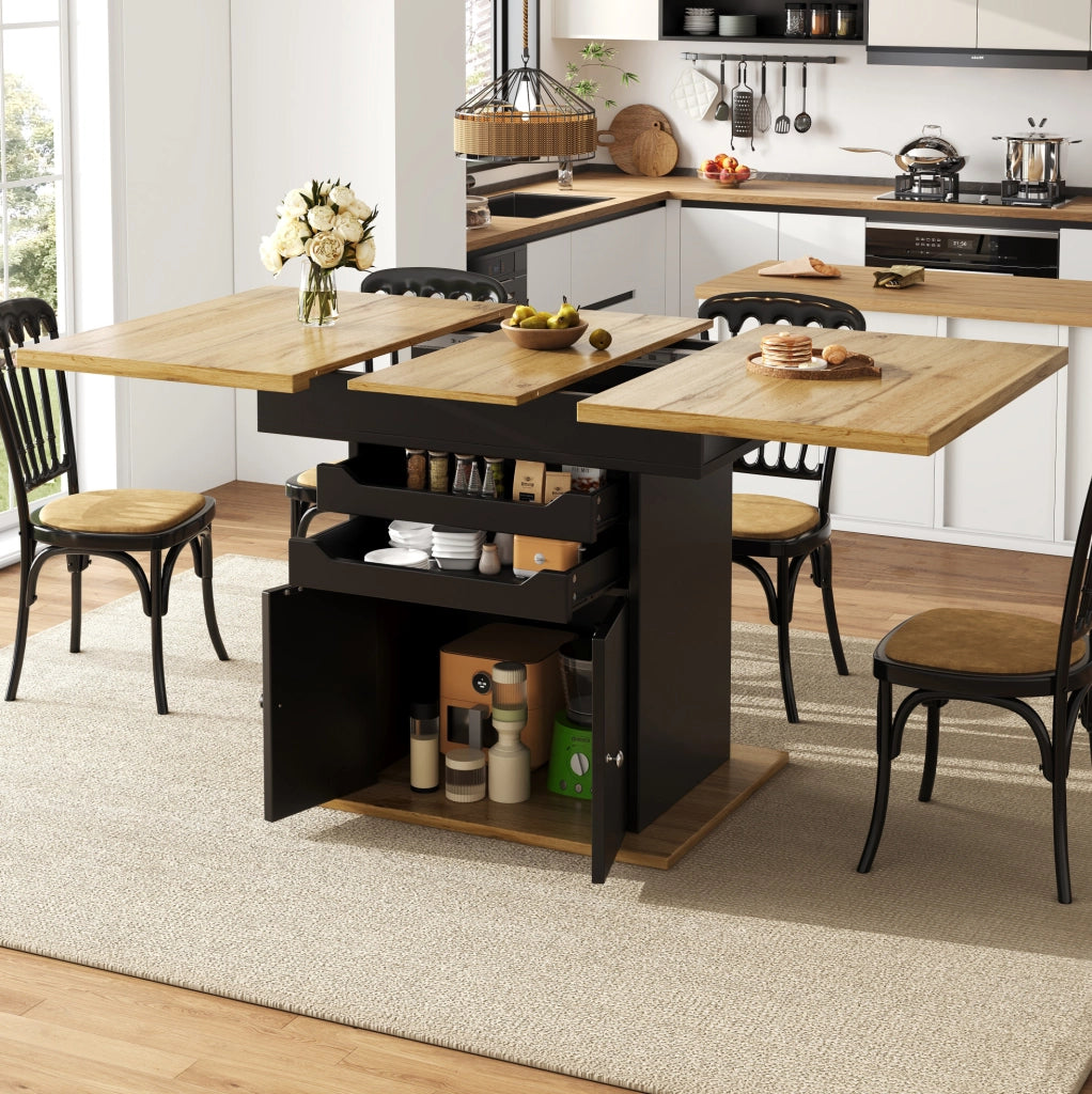 Tavolo da pranzo allungabile 110-140x80x76 cm con contenitore; chiusura soft-close in MDF nero