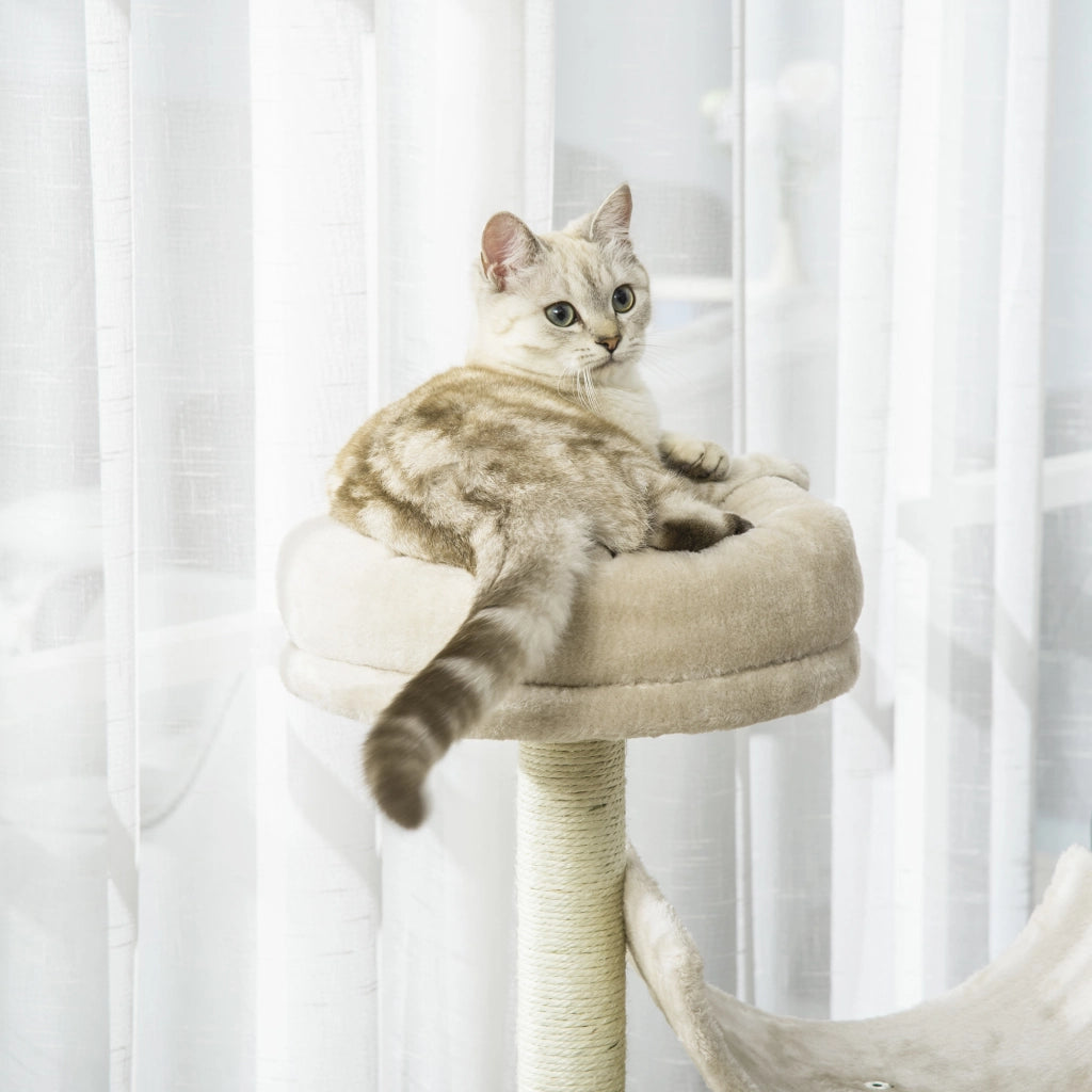 EasyComfort Albero Tiragraffi Gioco Giocattolo per Gatti con Diverse Piattaforme in Sisal Naturale Altezza 105cm Crema