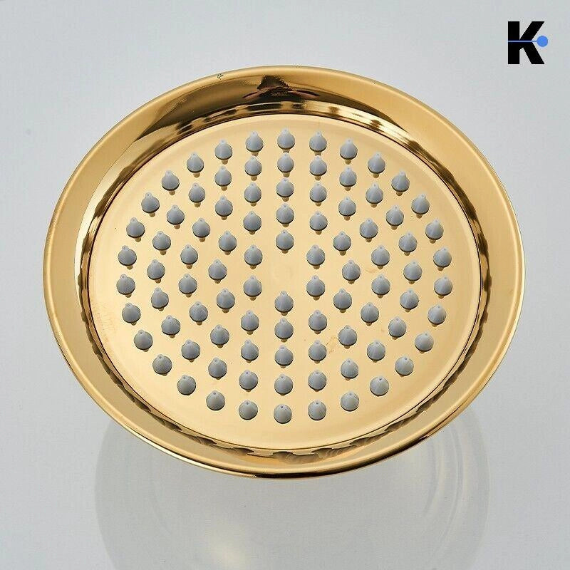 NALA | Set doccia a pioggia vintage in acciaio inossidabile lucido oro | Sistema doccia con rubinetto dal design retrò | Miscelatore doccia completo