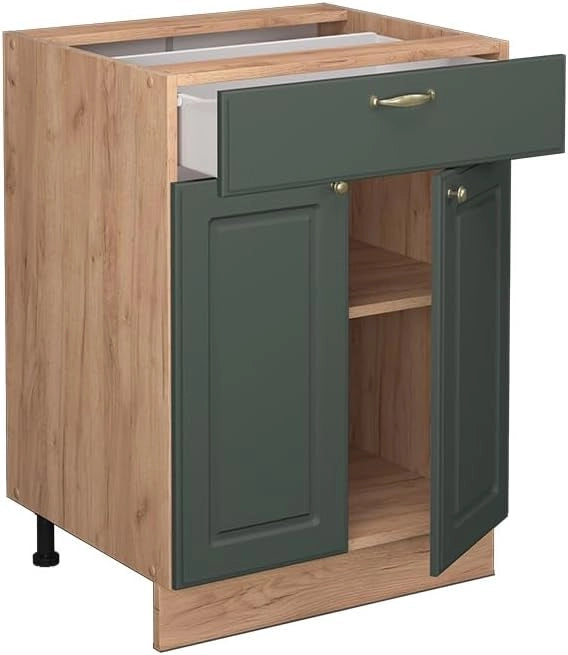 Mobiletto base per cucina Fame-Line, Verde-oro Country House, 60 cm con cassetto, senza piano di lavoro, per la combinazione con altri moduli della serie Fame-Line