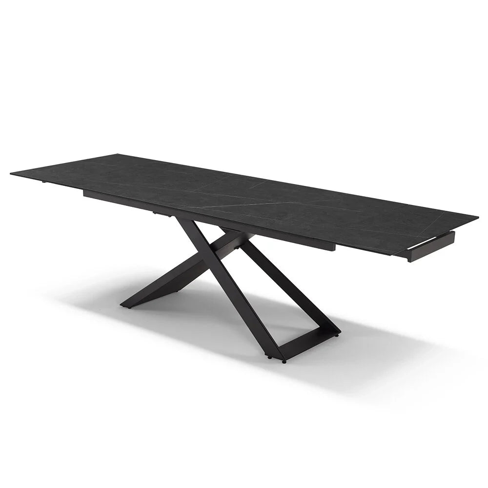 Tavolo allungabile da pranzo Pietra Nera 180x90 HIDRA fino a 260 CM per sala da pranzo, cucina e soggiorno, design moderno con top in grès ceramico