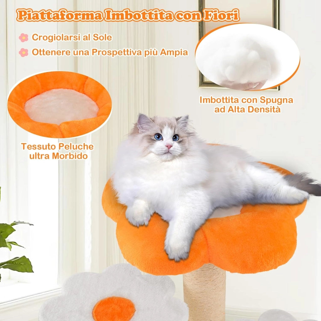 Albero per Gatti, Tiragraffi per Gattini con Comodo Trespolo in Morbido Peluche, Pali Graffianti in Sisal e Piattaforme per Saltare, Albero Tiragraffi da Interno a Forma di Fiore