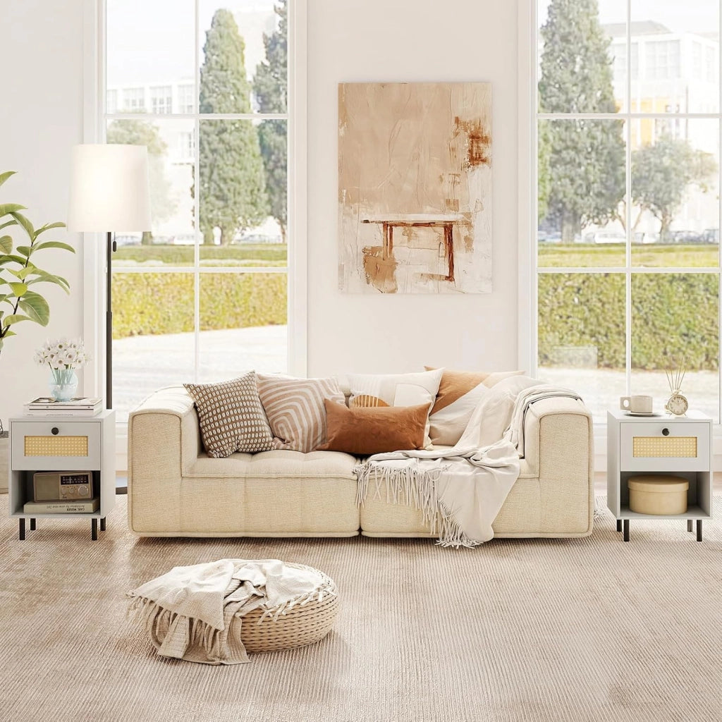 Comodino Camera da Letto con Cassetto Ampio, Scomparto Aperto e Gambe in Metallo, Mobile Laterale con 2 Dispositivi Antiribaltamento, Struttura Elegante per Libri (40 x 30 x 52 cm,1)