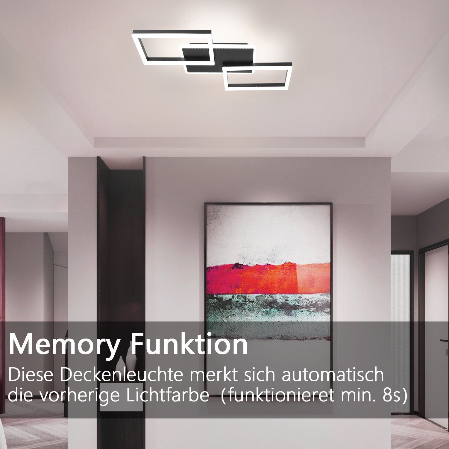 ZMH Lampada da soffitto plafoniera LED 48W nera dimmerabile telecomando design moderno per corridoio ufficio living