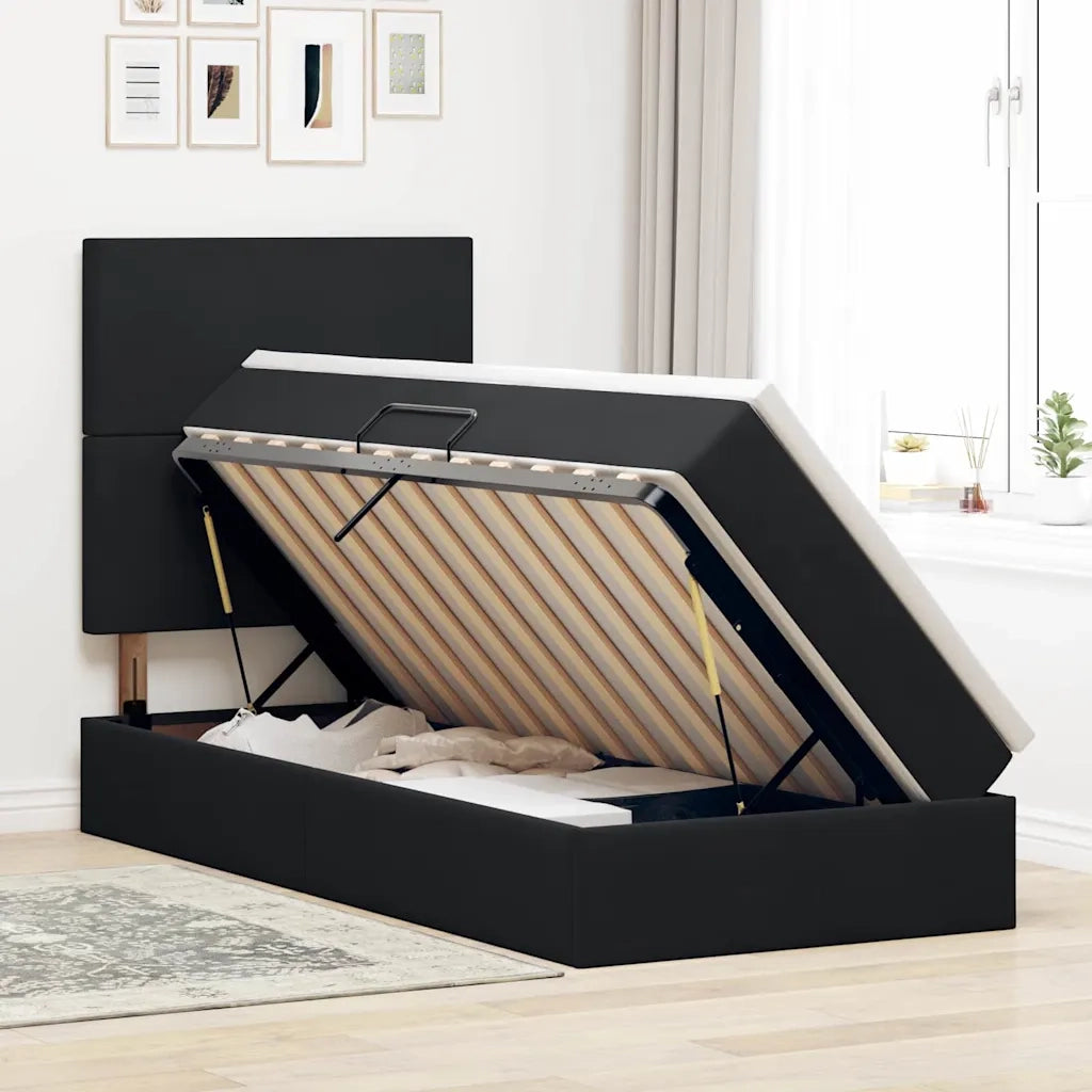 Letto con contenitore e materasso Nero 90 x 200 cm Velluto