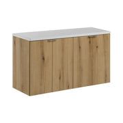 Set da bagno sospeso VANO in rovere e bianco 100cm: mobile sottolavabo con armadietti + piano per lavabo
