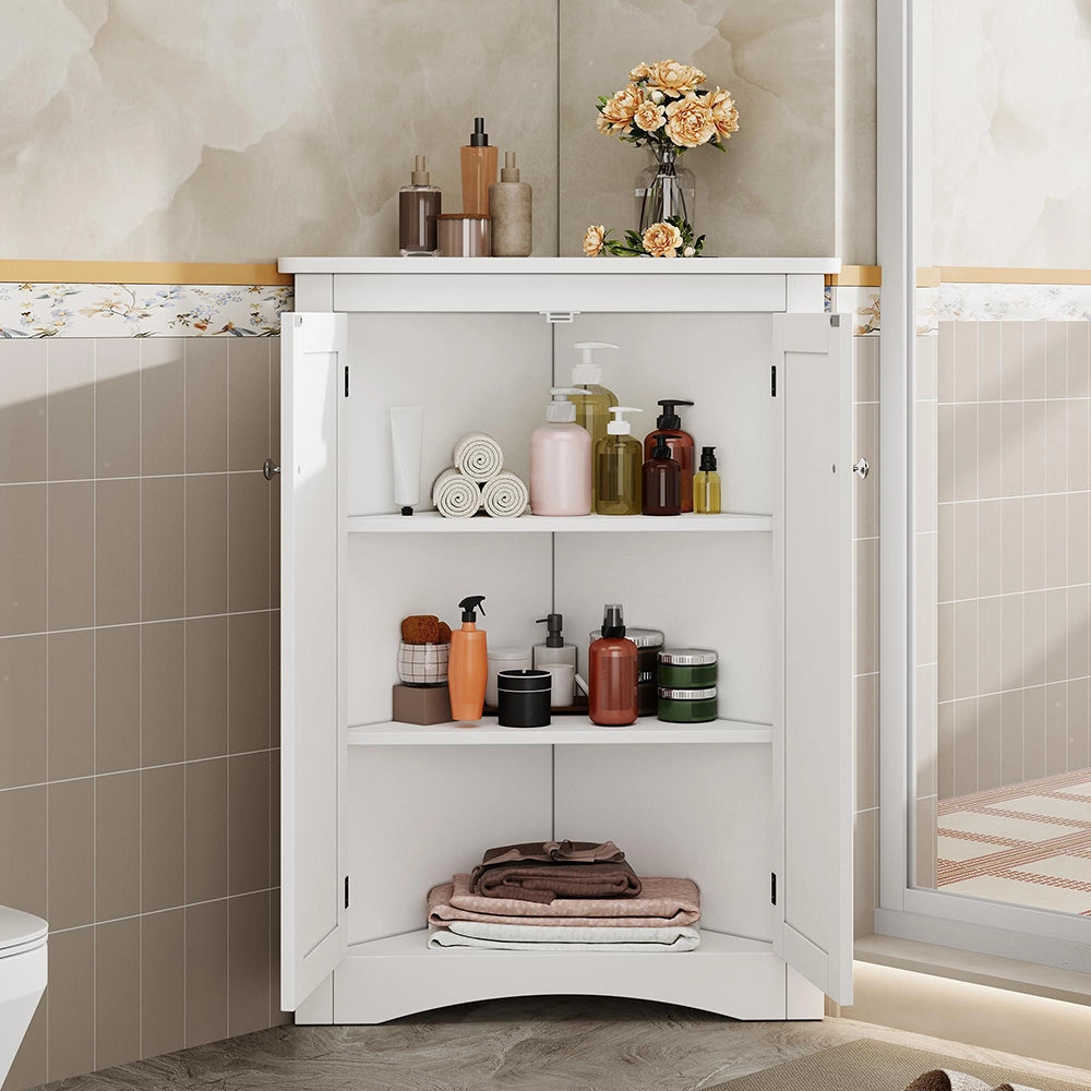Armadio angolare per bagno - Xylo - 61,5 x 90 cm - Bianco - 2 ante, 3 ripiani, MDF laccato