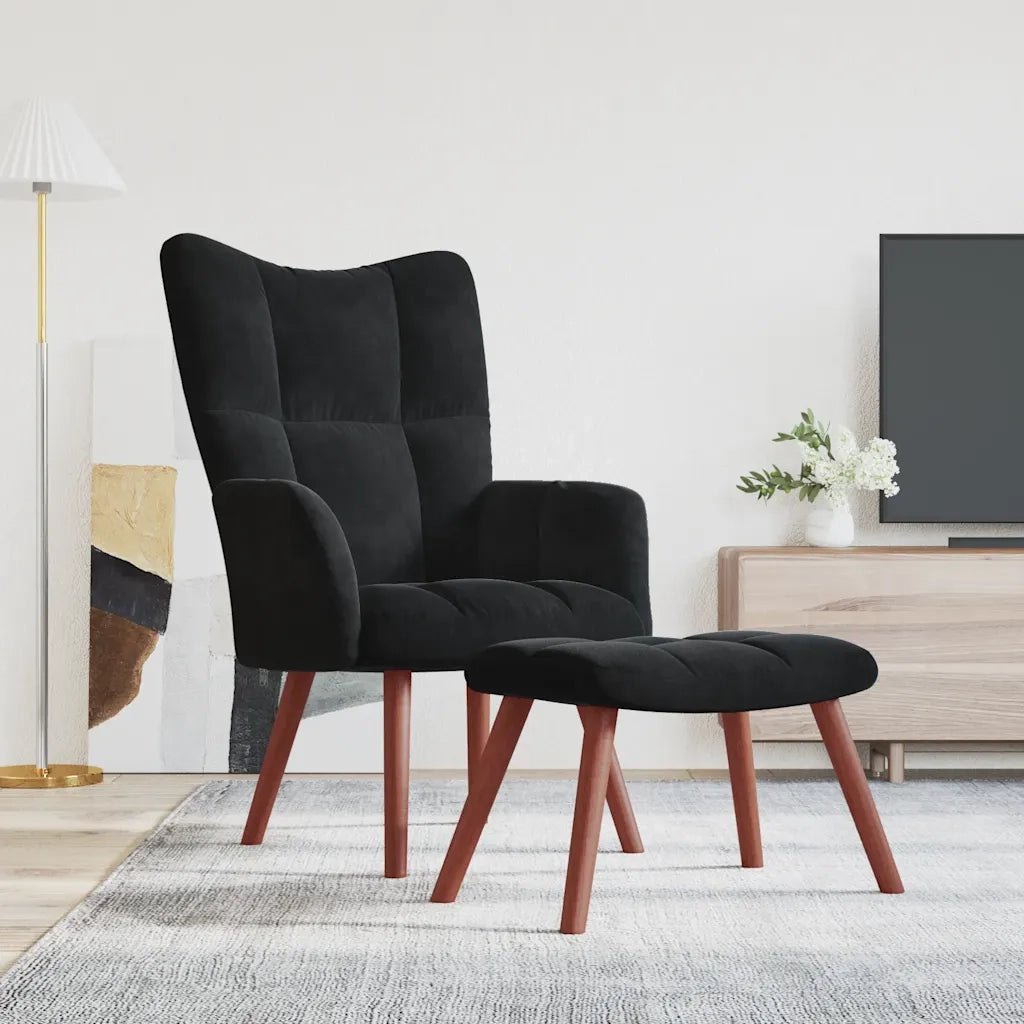 Poltrona Relax | Sedia Relax con Poggiapiedi Nero in Velluto
