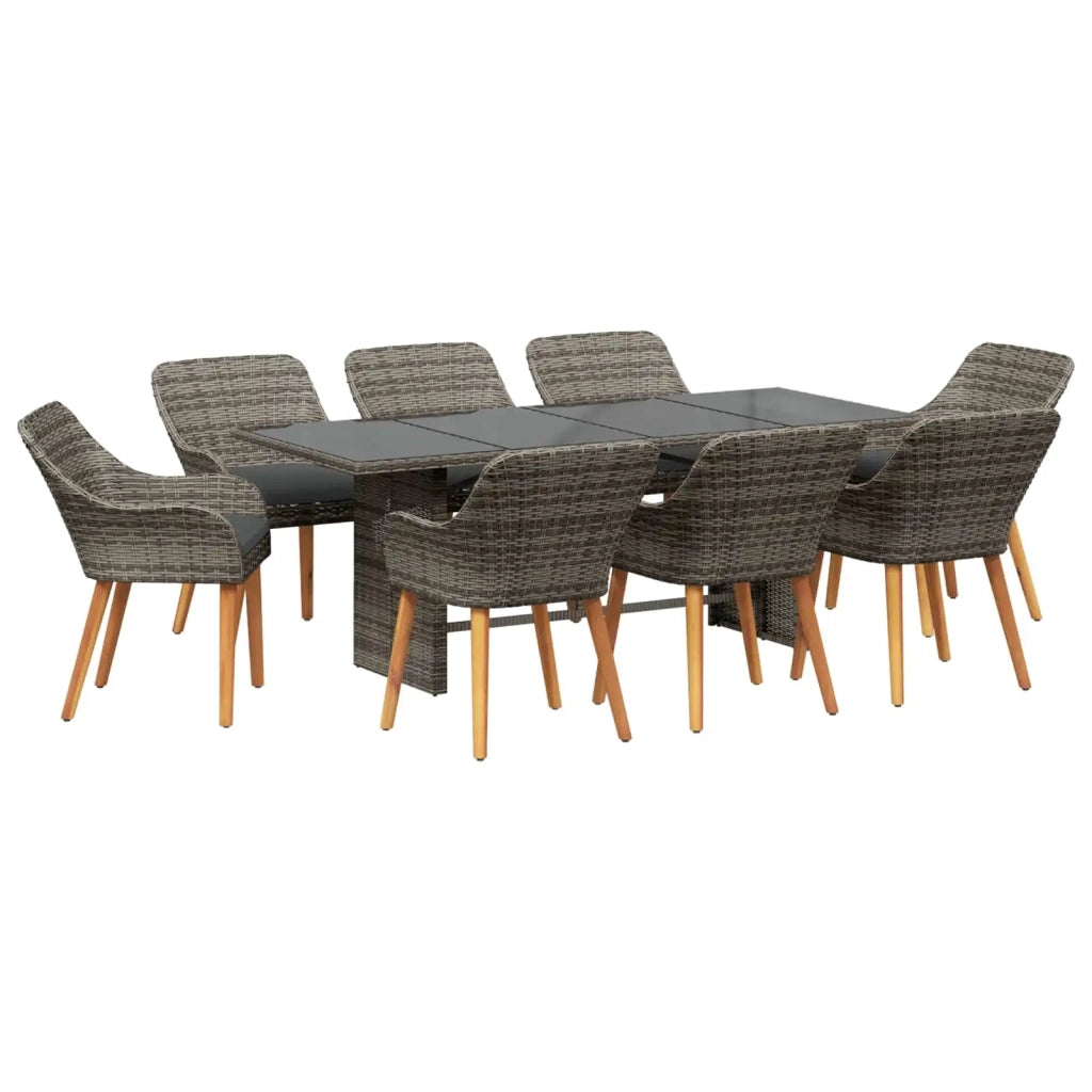 Set da Pranzo per Giardino con cuscino 9 pcs Grigio polyrattan 3261626