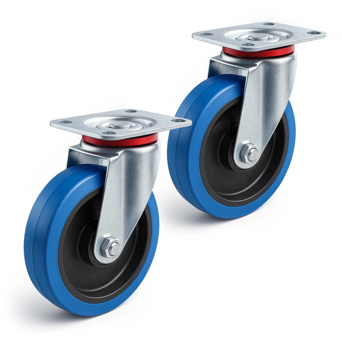 Set 2 Ruote piroettanti senza freno 200mm max 350kg con piastra di montaggio, per carrelli, mobili