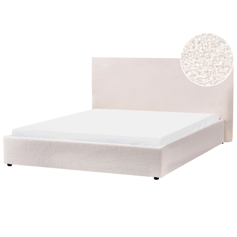 Letto matrimoniale in tessuto bouclé bianco sporco testata 160 x 200 cm Doghe in legno