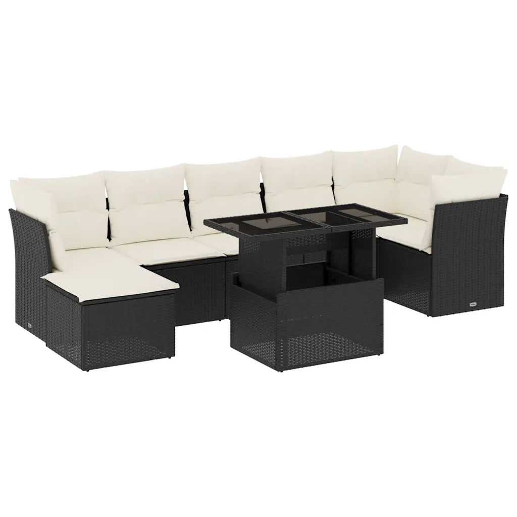 Set Divani da Giardino con Cuscini 8 pz Nero in Polyrattan
