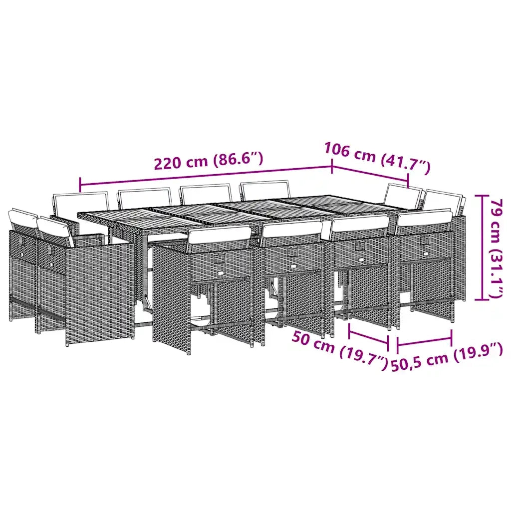 Set da Pranzo da Giardino 13pz con Cuscini Grigio in Polyrattan 3211223