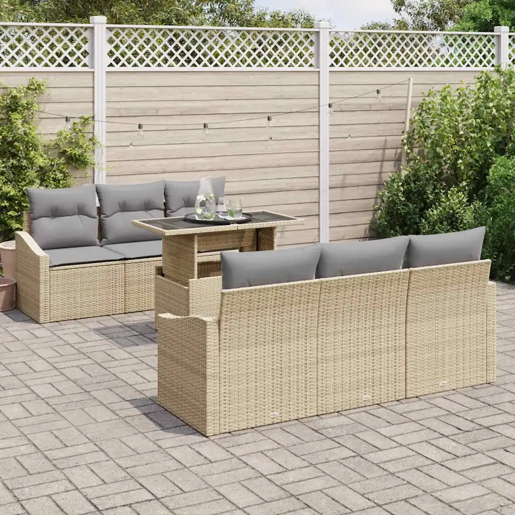 Set Divano da Giardino 7 pcs Beige Poly Rattan 3357663