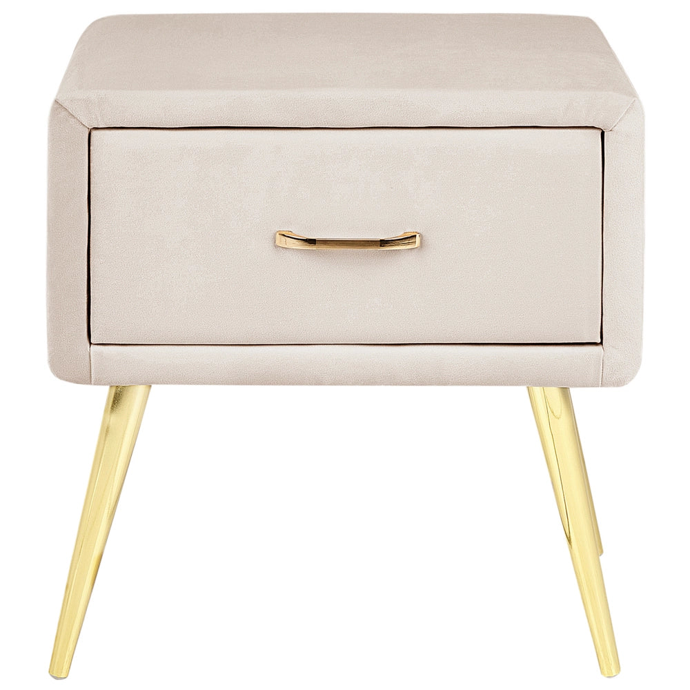 Comodino con rivestimento in velluto beige Comodino con 1 cassetto Mobili per camera da letto dal design minimalista