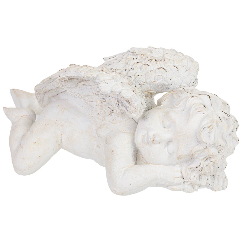 Statuina decorativa a forma di angelo in resina bianca, 34x19x15,5 cm