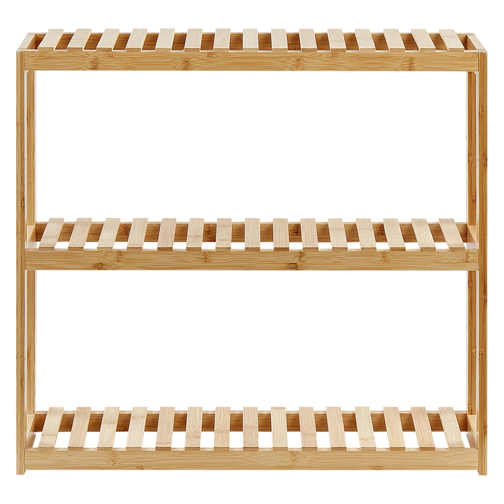 Mensola da parete per bagno in marrone chiaro di bambù 3 ripiani stile minimalista